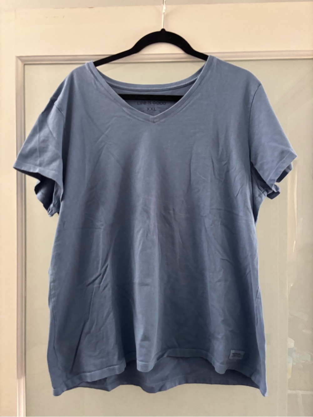 Life Is Good Women’s V-Neck T-Shirt in Light Blue